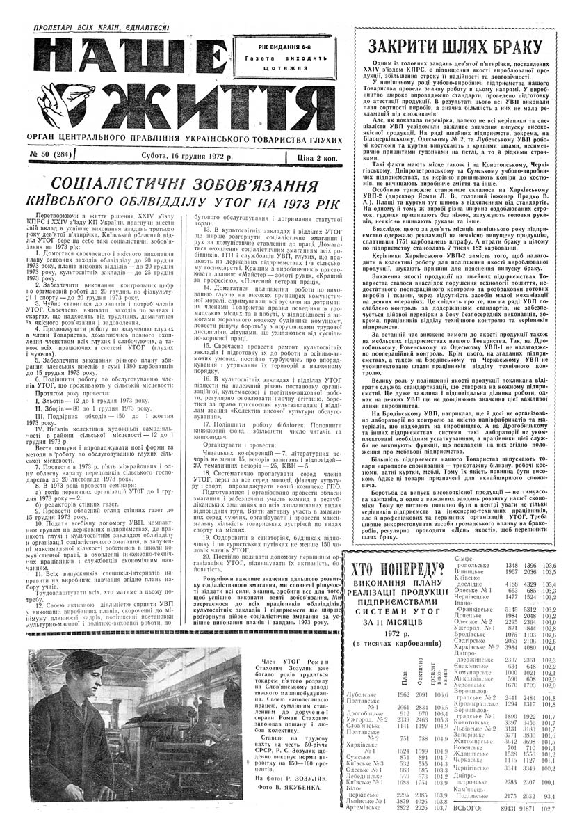 Газета "НАШЕ ЖИТТЯ" № 50 284, 16 грудня 1972 р.