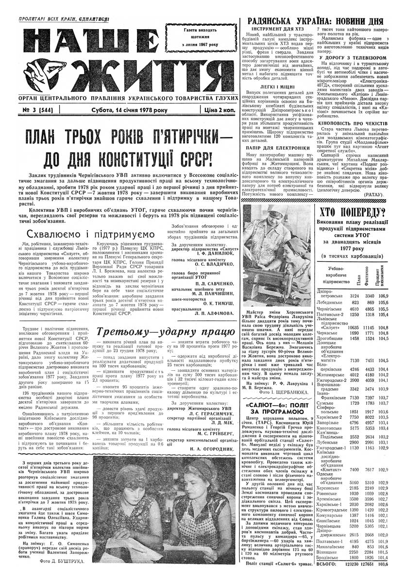 Газета "НАШЕ ЖИТТЯ" № 3 544, 14 січня 1978 р.